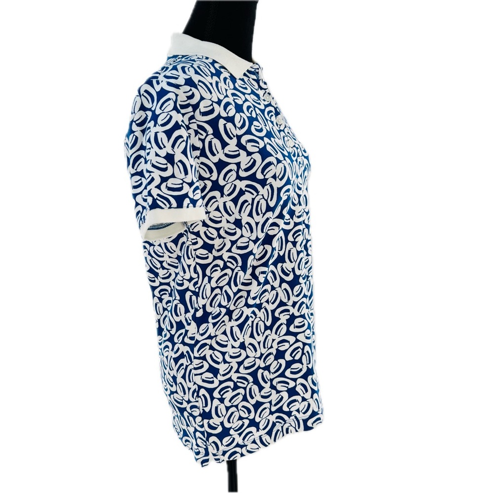 Lands' End Fedora Print Blue & White Pique Knit Polo Shirt Size Small (6-8) - Picture 9 of 17